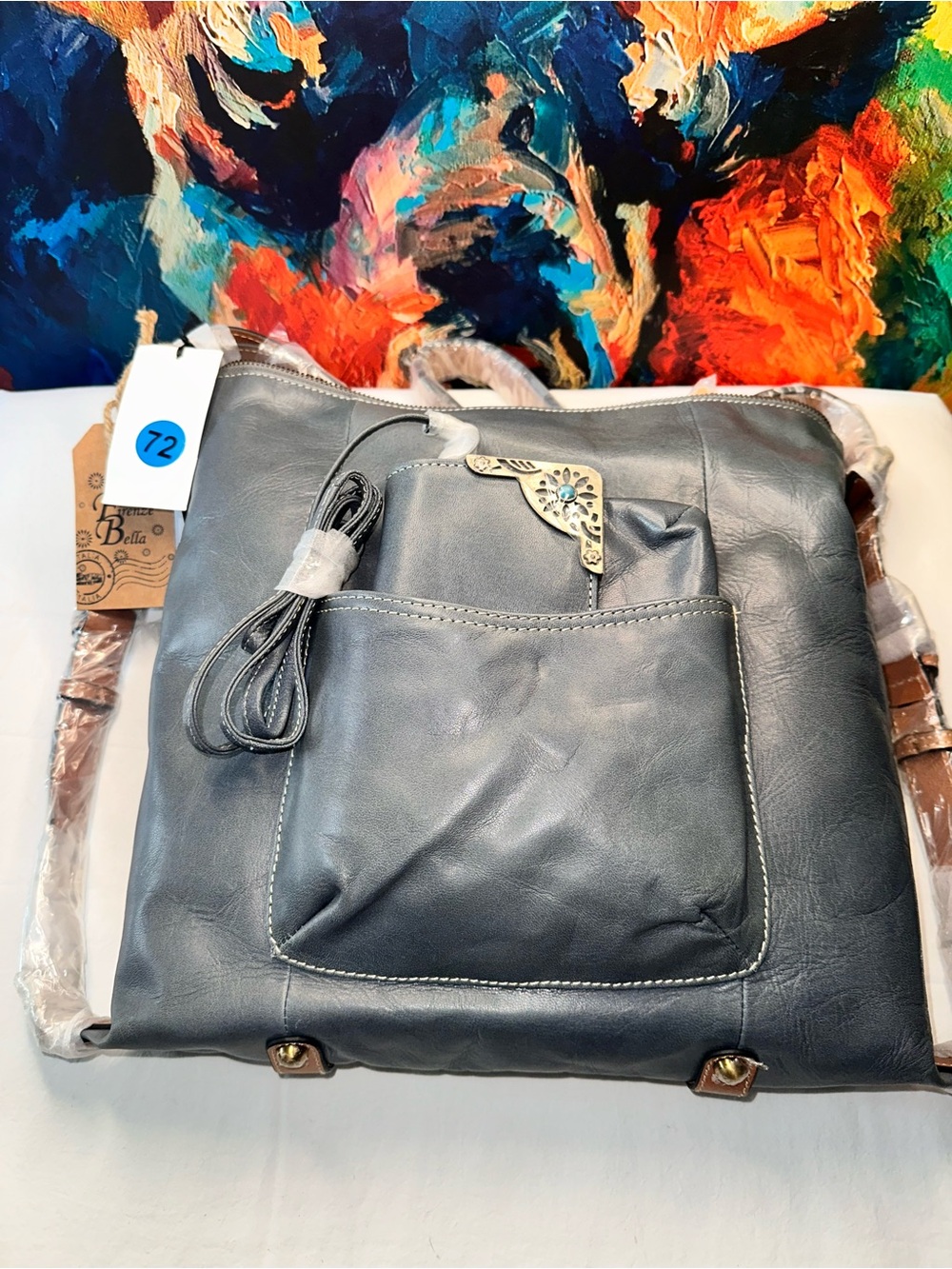 No.72 Firenze Bella Blue Leather Backpack and Crossbody Bag Set